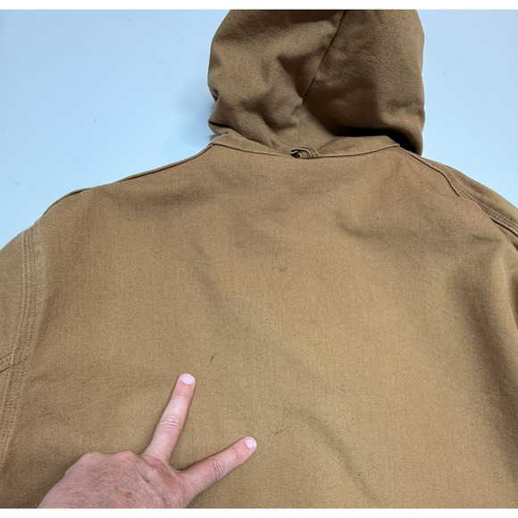 Vintage Carhartt Jacket Mens 2XL Brown Canvas Full Zip Hooded Thermal Coat JR106 - Picture 6 of 11